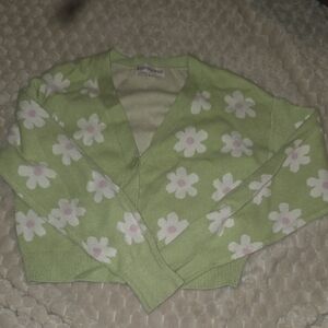 Green Floral Cardigan Sweater